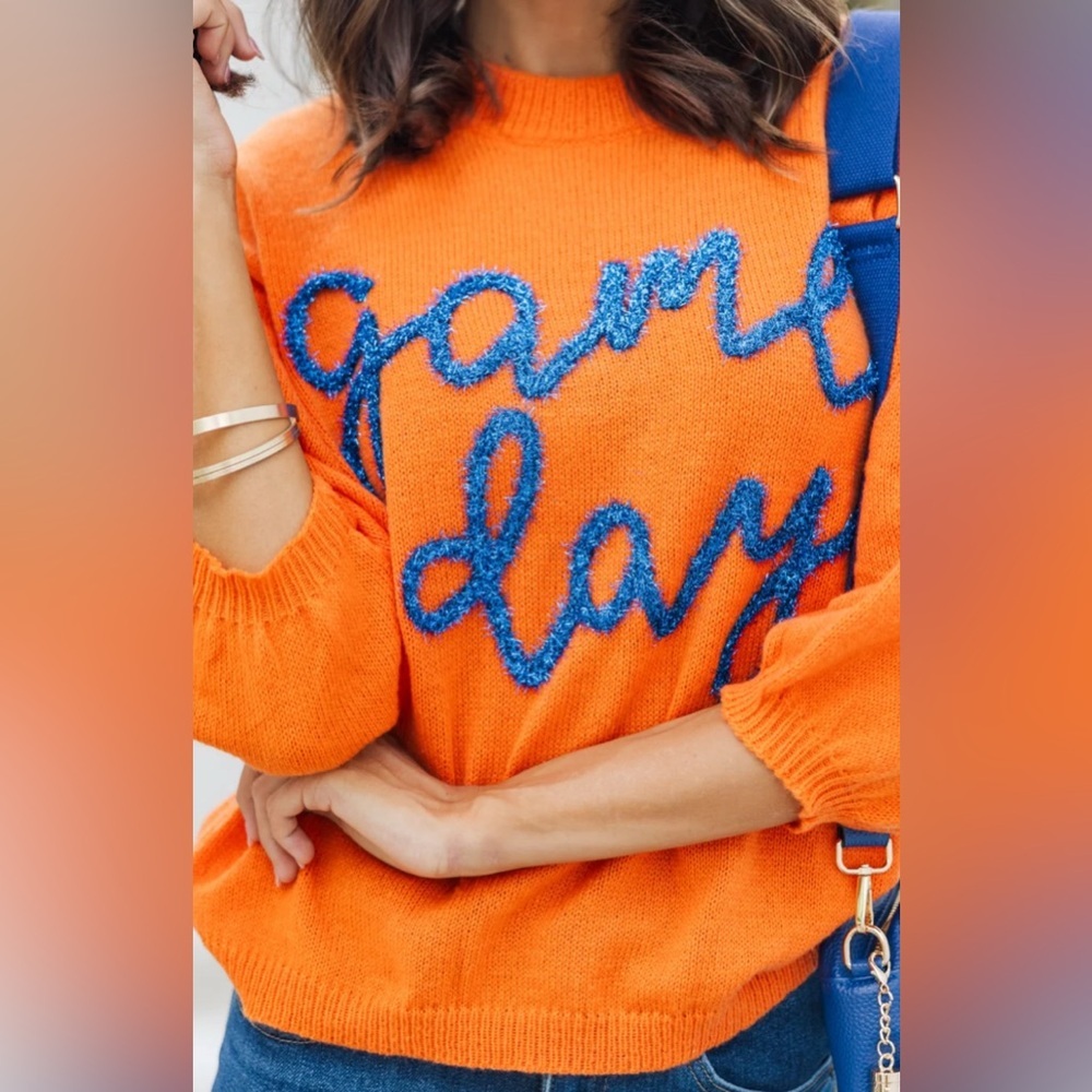 BiBi Game Day Orange Sweater with Blue Script
